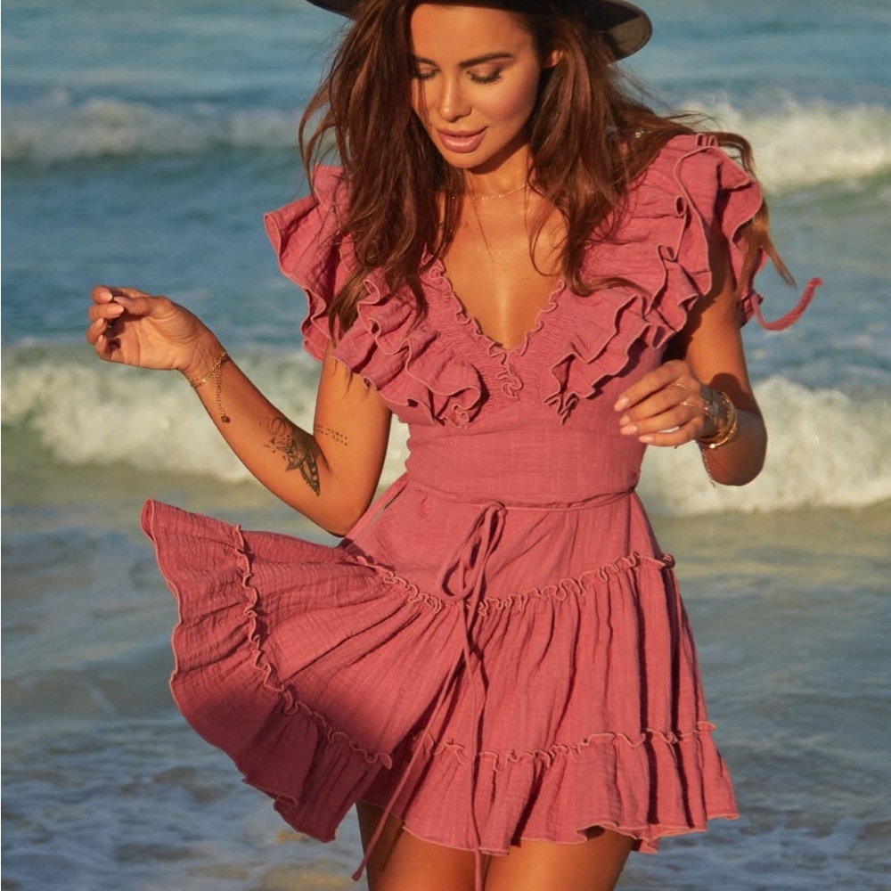Boho Ruffled Pink Dress LOU size S